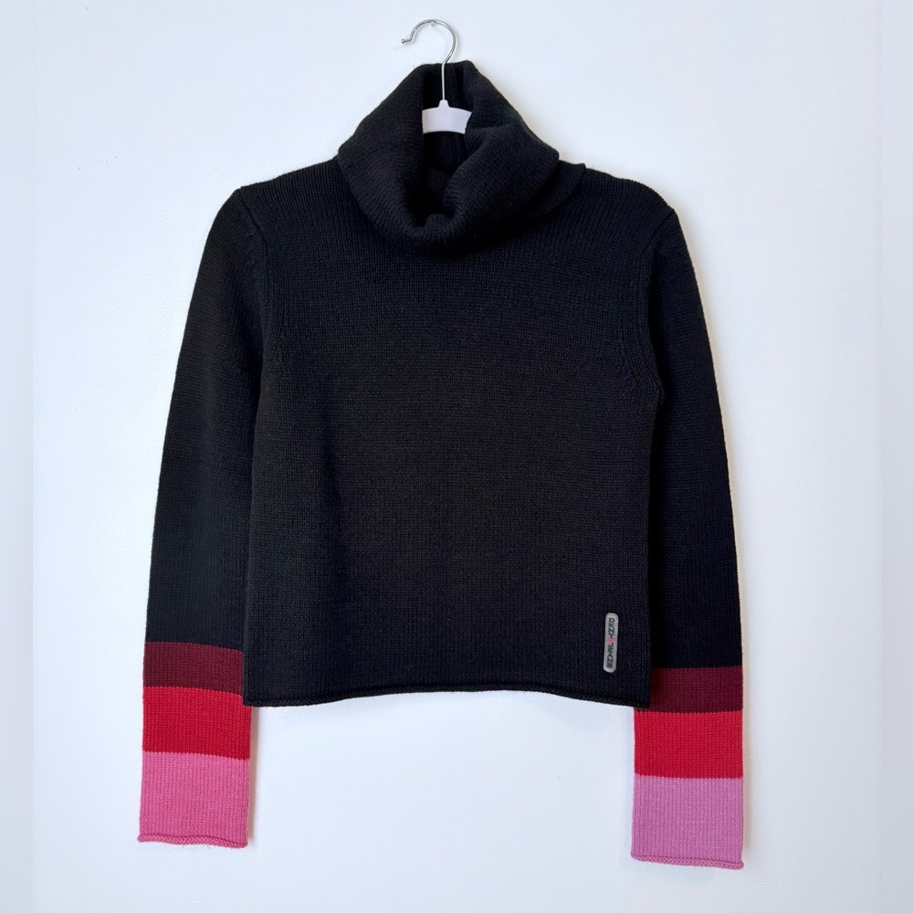DKNY Jeans Black Striped Sleeve Turtleneck M